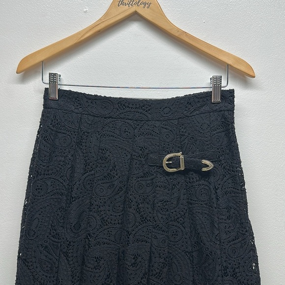 Maje Jalilo Skirt Buckled Asymmetric Hem Pleated Guipure Lace Midi Black Size 40 - Picture 4 of 12